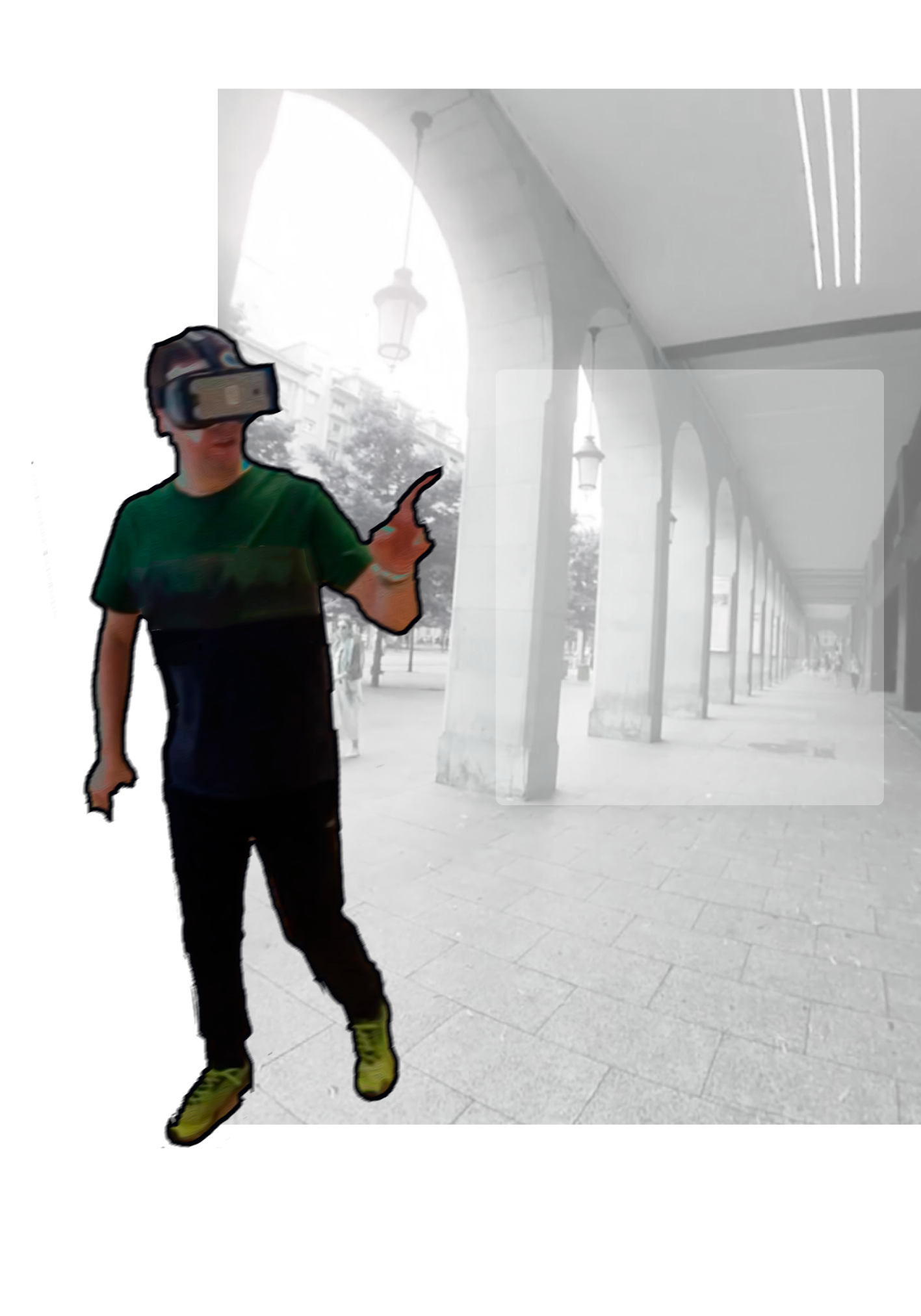 Usuario usando dispositivo de realidad virtual.